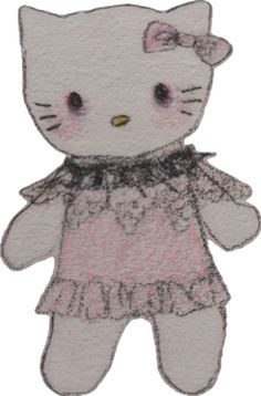 a drawing of a hello kitty doll wearing a pink dress