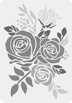 a bouquet of roses with leaves on a white square background in the shape of a stencil