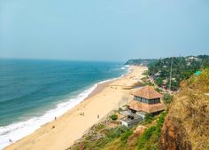 an aerial view of the beach and ocean