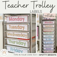 three different types of teacher trolley labels