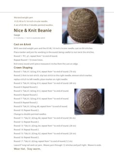 a knitted beanie is shown with instructions to make it