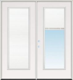 a white double door with blinds on the side