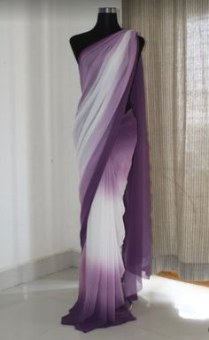 pure silk saree Shaded Georgette Saree, Lilac Purple Saree, Lilac Purple Dress Outfit, Simple Georgette Saree, Lilac Silk Saree, Kurti From Saree Ideas, Gorget Saree, Lilac Saree, Purple Sarees