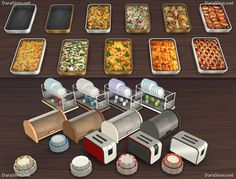 an image of different types of food being cooked in trays and on the table