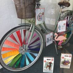 a bicycle that is painted with different colors