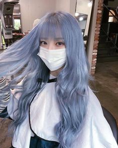 Ice Blue Hair Color, Korean Hair Dye, Ice Blue Hair, Silver Blue Hair, Peekaboo Hair Colors, Light Blue Hair, Peekaboo Hair, Dyed Hair Inspiration