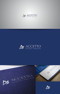 the logo for accettoto consulting services is shown on top of two different business cards