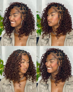 curly boho bob, boho bob, boho bob knotless braids, Protective Bob Hairstyles, Boho Loc Knot Bob, Knotless Hairstyles With Curls, Black Woman Braids Hairstyles, Boho Knotless Bob With Color, Burgundy Boho Knotless Braids Bob, Braids Shoulder Length, Boho Bob Braids Black Women, Boho Twists Bob