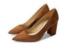 Nine West Cara Pump - Women's Shoes : Cognac Suede : Paint the town in these Nine West Cara Pump. Dress shoe features a suede or leather upper. Easy slip-on styling. Pointy-toe silhouette. Soft man-made lining. Lightly cushioned footbed. Wrapped block heel. Durable man-made sole. Imported. Measurements: Heel Height: 3 1 2 in Weight: 11 oz Product measurements were taken using size 9, width M. Please note that measurements may vary by size. Weight of footwear is based on a single item, not a pair Formal Suede Slip-on Heels, Classic Slip-on Suede Heels, Suede Heels For Office In Fall, Slip-on Suede Heels With Suede Lining, Suede Slip-on Heels With Stacked Heel, Classic Suede Slip-on Heels, Casual Suede Heels With Pointed Toe, Classic Suede Heels For Fall, Casual Suede Heels For Office