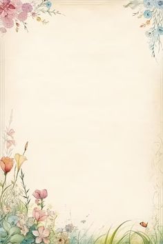 an old paper with flowers and grass on it