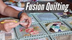 a person is working on some quilts with the words, fuson quilting