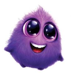 a purple furry creature with big eyes and stars on it's forehead, smiling