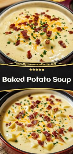 🥣 The ultimate comfort soup loaded with creamy potatoes and topped with all your favorite baked potato fixings. This hearty soup tastes just like a loaded baked potato but even better. Ingredients: 6 large potatoes, diced 4 cups chicken broth 1 cup heavy cream 8 oz bacon, chopped A hug in a bowl - creamy potato perfection! 🥔✨ The Ultimate Creamy Potato Soup, Baked Pot Soup, Potatoes Cream Of Chicken Soup, Disneyland Loaded Potato Soup, Ultimate Loaded Baked Potato Soup, Creamy Loaded Baked Potato Soup Crockpot, Loaded Baked Potato Soup With Ham, Creamy Potato Cheese Soup, Potato Obrien Soup