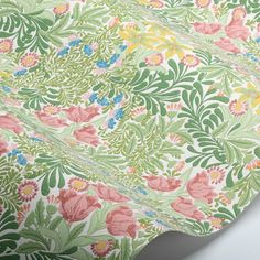 an image of a floral wallpaper with pink, green and yellow flowers on it