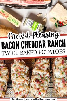 bacon cheddar ranch twice baked potatoes with cheese and seasoning on the side