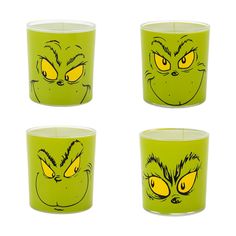 Add a festive touch to your drinkware with this 4-pack set of green The Grinch 10 oz glasses. Each glass features a unique Grinch facial expression, making every sip a delight. Made from durable glass, these glasses are designed for hand washing only to preserve their vibrant designs. Perfect for fans of the classic holiday character, this set combines playful design with practical use. Melamine Cups, Xmas Dinner, Drinkware Sets, Facial Expression, Green Ceramics, The Grinch, Classic Holiday, Flatware Set, Facial Expressions