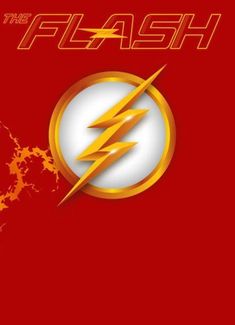 the flash logo on a red background with yellow and white lightning bolt in the center