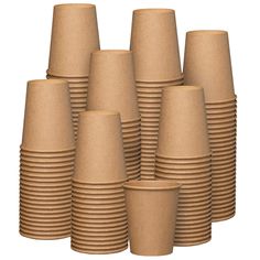 a stack of brown paper cups sitting on top of each other