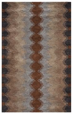 an area rug with brown, blue and grey colors