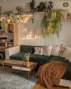 a living room filled with furniture and lots of plants