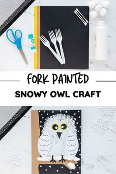 This Fork Painted Snowy Owl is such a fun winter craft for kids! Use a plastic fork, paint and other simple craft supplies to make this little owl friend!