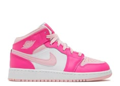 Air Jordan 1 Mid GS 'Fierce Pink' - Air Jordan - FD8780 116 - white/medium soft pink/fierce pink | Flight Club Wallpaper Nike, Jordan Swag, Nike Custom, Pink Aurora, Pink Jordans, Decals Codes, Trendy Shoes Sneakers, Bloxburg Decals, Preppy Shoes