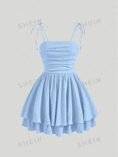 Free Returns ✓ Free Shipping✓. SHEIN MOD Solid Ruched Bust Tie Shoulder Ruffle Hem Blue Butterfly Cami Dress- Women Short Dresses at SHEIN.