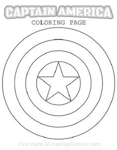 captain america coloring page with the shield and star on it, as well as text