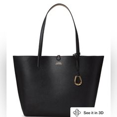 With Its Reversible Styling And Signature Details, This Pebbled Faux-Leather Tote By Ralph Lauren Is A Versatile Addition To Any Outfit. Extra Large Sized Bag; 18-1/4"W X 11-1/4"H X 5"D (Width Is Measured Across The Bottom Of The Bag); 0.97 Lbs. Approx. Weight Silhouette Is Based Off 5'9" Model 10"L Handles Dog-Clip Closure Gold-Tone Hardware Interior Removable Zip Pouch Bag Reverses Easily By Turning Inside Out Polyurethane; Lining: Polyester Spot Clean Ralph Lauren Tote Bag, Ralph Lauren Tote, Reversible Tote Bag, Black Leather Top, Ralph Lauren Bags, Reversible Tote, Dog Clip, Zip Pouch, Black Tote Bag