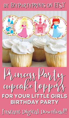 PRINCESS PARTY cupcake toppers for instant printing, printable princess cupcake toppers for your little girls birthday party20 toppers included!❤ This listing is for 20 cupcake toppers that you can download and print immediately. Princess Party Cupcakes, Magician Party, Princess Cupcake, Princess Cupcake Toppers, Printable Princess, Princess Crafts, Elsa Cakes, Princess Party Decorations, Princess Cupcakes