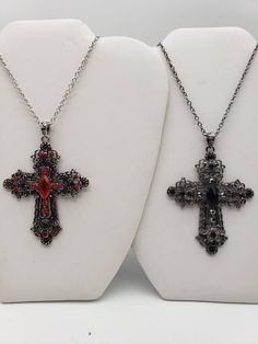 Cross necklace in red. Cross necklace in black. Red Cross Necklace, Gothic Cross Necklace, Very Small Wedding, Black Cross Necklace, Victorian Accessories, Gothic Cross, Gothic Crosses, Red Or Black, Red Accessories