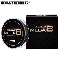 kastking mega 8 blue fishing line with box and packaging on the left side