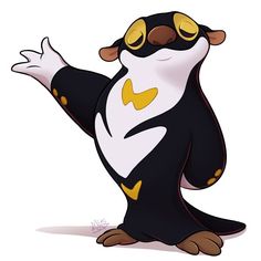 a cartoon penguin standing up with its arms outstretched