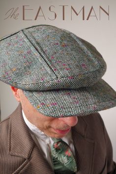 "The EASTMAN - 1910s Pattern Pleated Flat Cap in Vintage Onkaparinga Wool Tweed Incredibly, the 64th design in the Well Dressed Head collection! Based on an original 1910s model, the new Eastman cap is a novelty design from the heyday of Norfolk-pleated suits and jackets. It features double box pleats that swoop back under a horizontal seam to create multiple layers. The wool used here is extremely hard to find vintage stock from the venerable Onkaparinga woolen mills of South Australia. It is a Vintage Tweed Flat Cap, Classic Tweed Hat With Curved Brim, Classic Tweed Brimmed Hat, Classic Brimmed Tweed Hat, Fitted Tweed Cap, Vintage Tweed Hat With Curved Brim, Vintage Wool Flat Cap, Vintage Wool Visor Hat, Vintage Herringbone Pattern Flat Cap