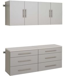 two white cabinets sitting next to each other