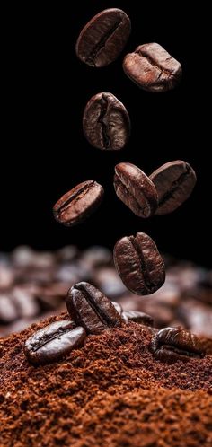 coffee beans fall into the ground and are being tossed over by falling down on them