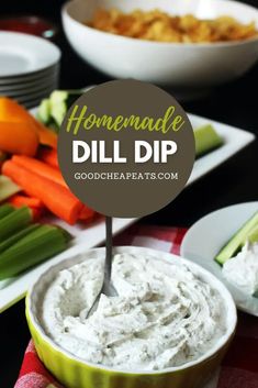 homemade dill dip in a bowl with celery and carrots