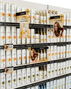 the shelves are full of different types of hair products