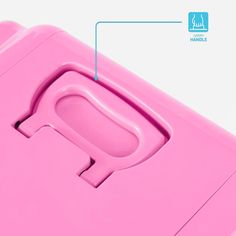 the inside of a pink suitcase with instructions on how to put it in and out