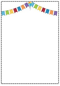 a birthday card with colorful buntings and balloons on the top, in white paper