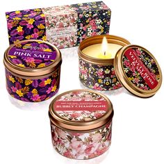 PRICES MAY VARY. 🌺 BIRTHDAY CANDLES FOR WOMEN: This set of 3 rose gold tin candles inside a colorful floral box makes a wonderful present for celebration, happy birthday, appreciation, get well soon, housewarming, engagement, bridal & baby shower gift, Mother's Day, and Christmas. It is a great way to show someone that you are thinking about them. Our unique candle is the perfect gift for your mother, bestie, sister, girlfriend, aunt, daughter, female friend, teacher, or colleague. 🌺 AROMATHER Gift For Bff, Natural Candle Scents, Cute Mothers Day Gifts, Birthday Gift For Mom, Cute Birthday Gift, Relaxation Gifts, Essential Oil Candles, Candle Gift Set, Oil Candles