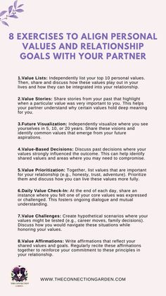 Strengthen your partnership with these 8 Exercises to Align Personal Values and Relationship Goals. These guided activities are designed to foster deeper understanding and harmony between you and your partner. For more comprehensive tools and resources to enrich your connection, explore our page. #DeepConnection #RelationshipTips #CouplesTherapy #RelationshipAdvice #ConflictResolution #PersonalGrowth #SelfImprovement #RelationshipTools #HealthyRelationships #DeepConversationStarters #EmotionalIntimacy #RelationshipGrowth #RelationshipGoals #DeeperConversationStarters Relationship Strengthening Activities, Relationship Therapy Activities, Relationship Values, Relationship Exercises, Couple Therapy, Deep Conversation Starters, Hurt Heart, Couple Activities, Relationship Therapy