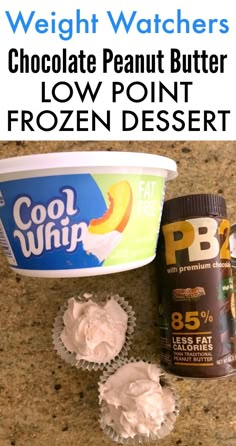 chocolate peanut butter low point frozen dessert next to ice cream and yogurt cups