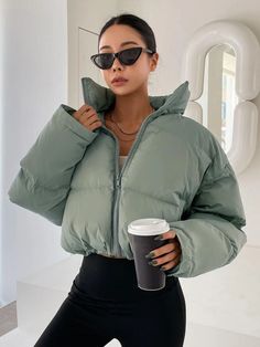 Puffer Jacket Outfit, Outerwear Women Winter, Shein Outfits, Coat Pocket, Quilted Coat, Winter Coats, Winter Coats Women, Puffer Coat, Cute Casual Outfits