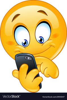 an emoticive smiley face holding a cell phone