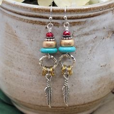 Affordable Bohemian Nickel-free Earrings, Metal Feather, Brass Rings, Rings Silver, Feather Charms, Wilmington Nc, Turquoise Howlite, Brass Ring, Gold Wood