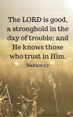 the lord is good, a strong god in the day of trouble and he knows those who trust him