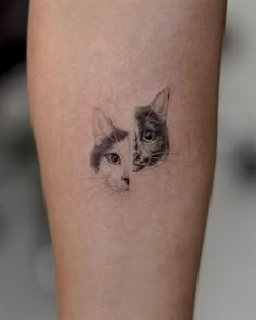 Cat Idea Tattoo, Cat Lion Tattoo, Tattoo Of Two Cats, Small Cat Portrait Tattoo, Small Two Cat Tattoo, Cute Pet Tattoo Ideas, Simple Cat Portrait Tattoo, Tattoos Of Pets, Tattoo Ideas For Your Cat