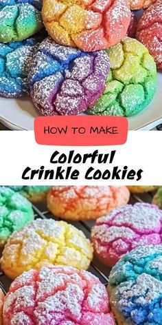 colorful crinkle cookies with the words how to make