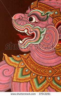 stock photo : Traditional Thai art/paintings in an ancient temple wat phra keo/grand palace,thailand. Chalk Festival, Cambodian Art, Asian Decor